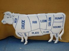 An enamel cuts of beef butchers sign, 32'' wide x 20'' tall overall.