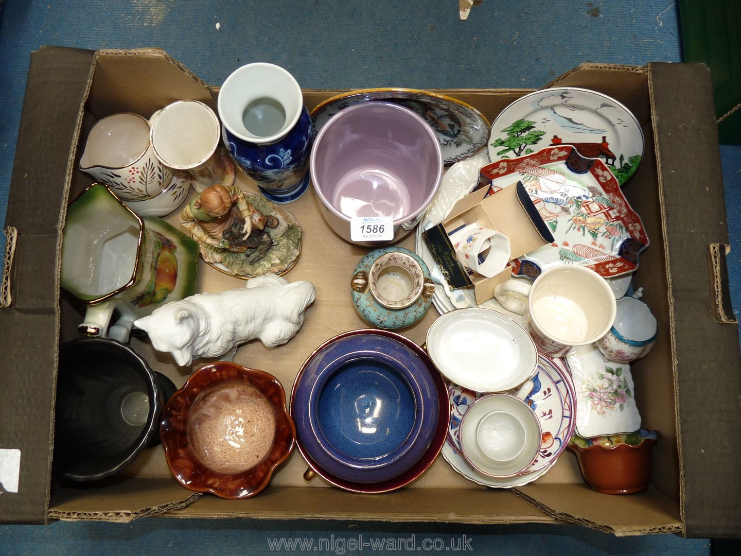 A quantity of china including Gaudy Welsh trio, oriental plates, Dartmouth vase, Silver Jubilee mug,