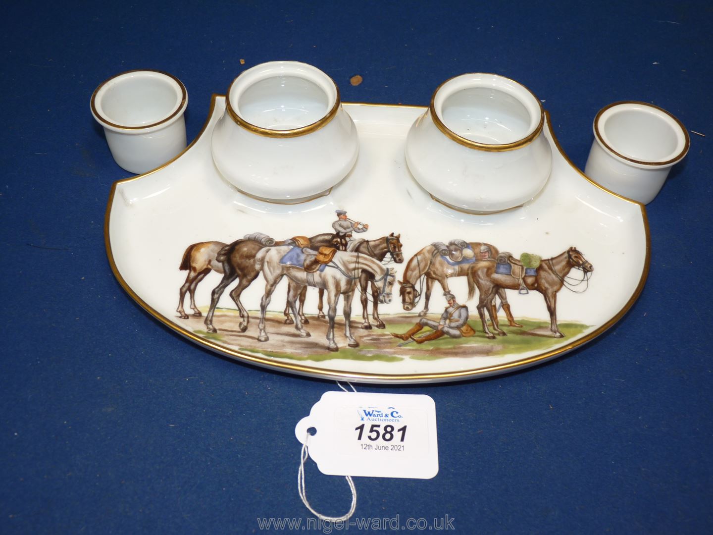 A very rare Nymphenburg World War I 'Kreigzeit Series' Porcelain inkstand, - Image 2 of 6