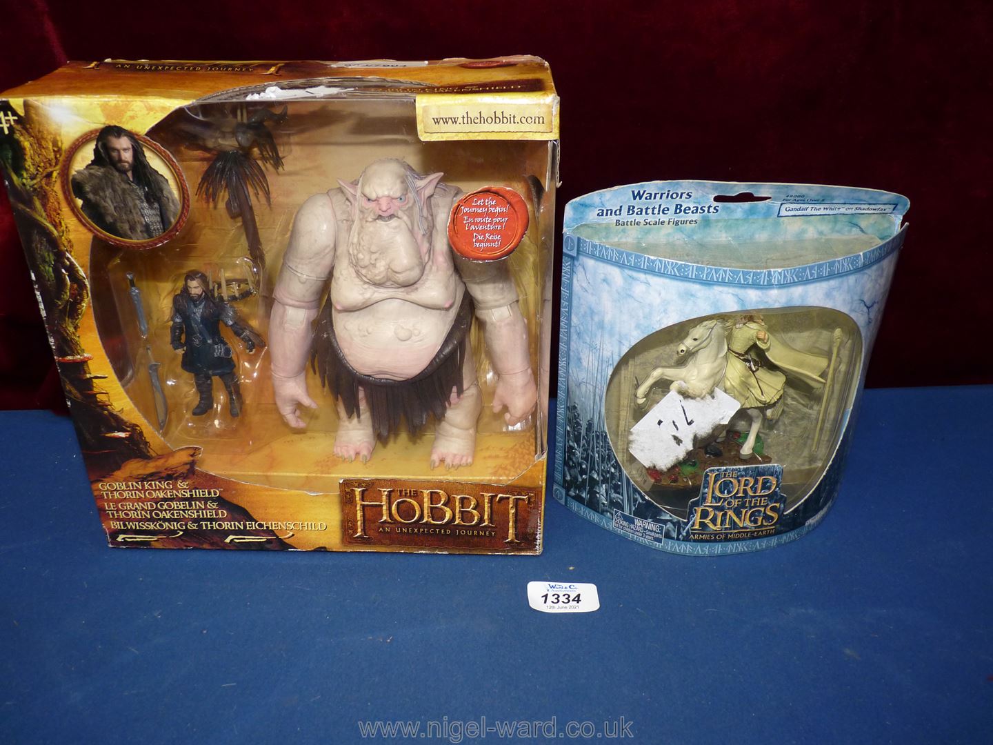 Three boxed figures from Lord of the Rings: Goblin King, Gandalf and Thorin Oakenshield.