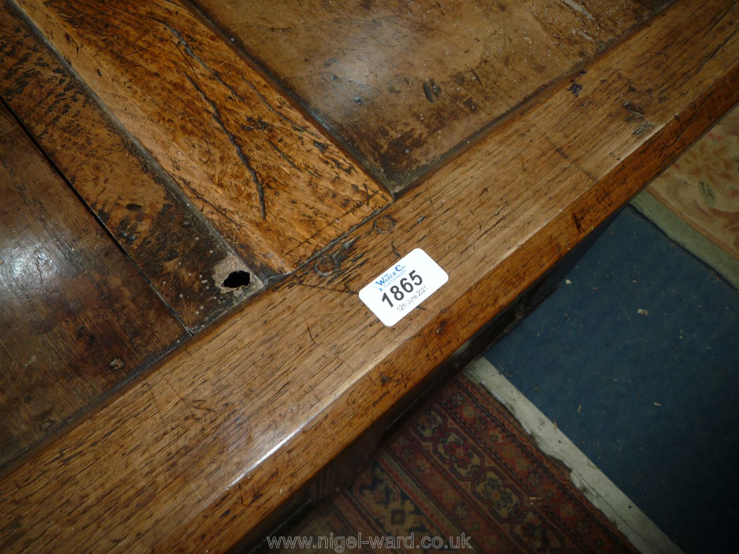 A delightfully plain peg-joined Oak three panel Coffer with scratch-moulded details and old metal - Image 2 of 4
