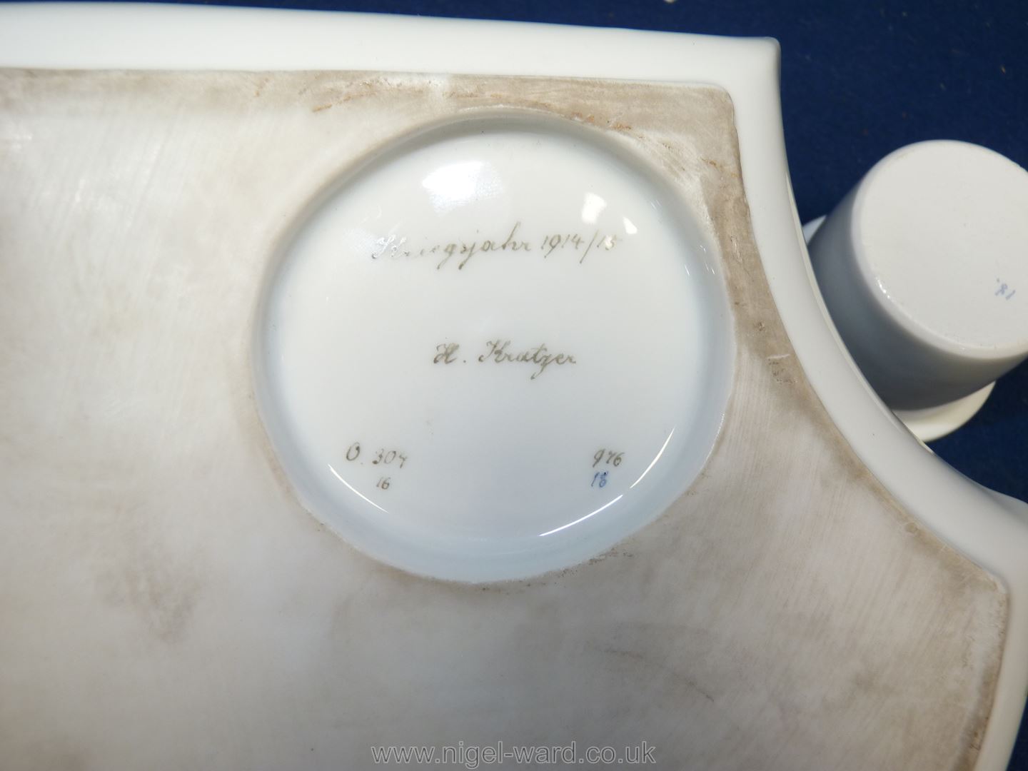 A very rare Nymphenburg World War I 'Kreigzeit Series' Porcelain inkstand, - Image 5 of 6