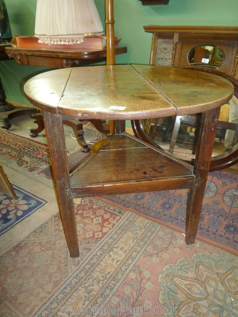 A Georgian Oak peg-joined Cricket Table standing on three tapering legs united by a triangular - Image 2 of 10