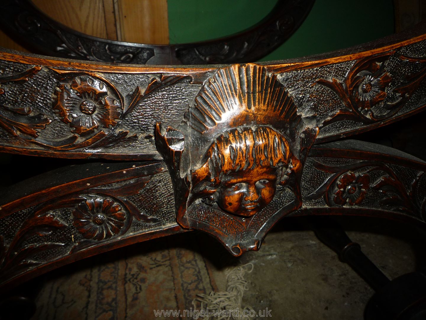 An elegant Mahogany 'X' framed open armed Armchair having carved and blind fretworked decoration, - Image 2 of 5