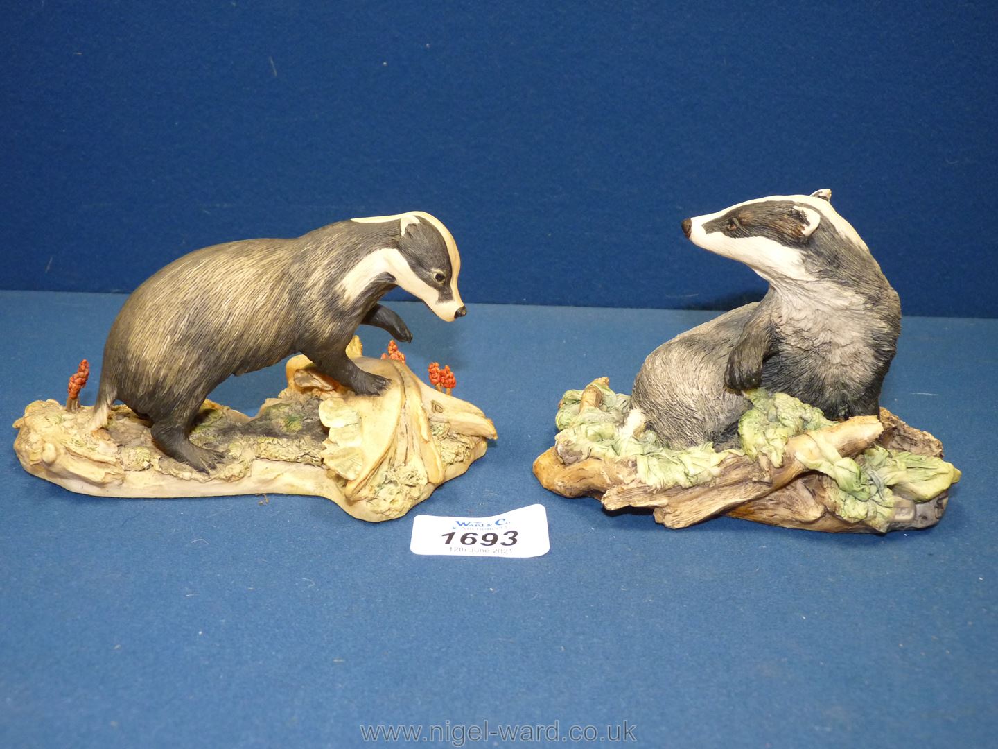 Two Border Fine Arts figures of Badgers