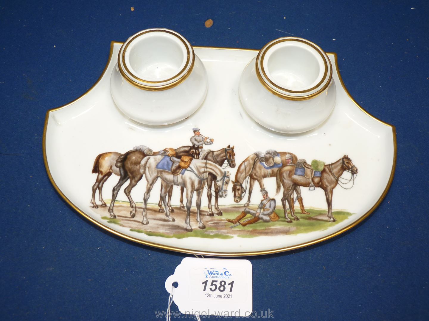 A very rare Nymphenburg World War I 'Kreigzeit Series' Porcelain inkstand,