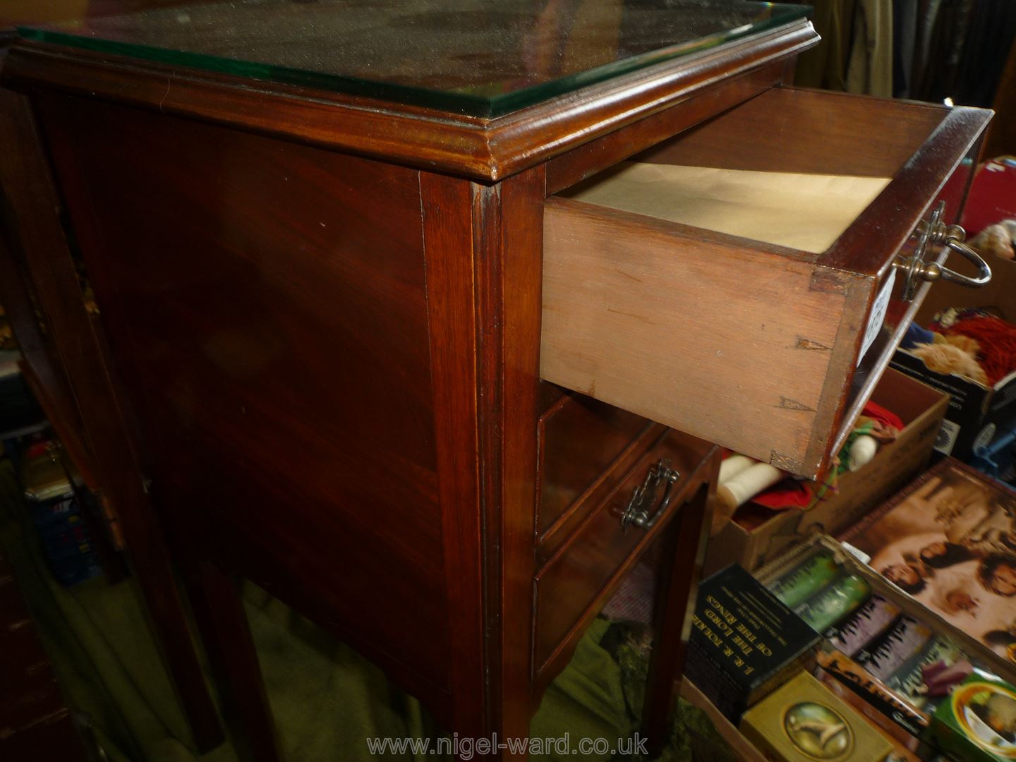 A Bedside night Stand having three short drawers and standing on square legs with moulded corner - Image 3 of 3