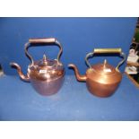 A large Copper Kettle and a smaller one with turned finial, some repairs.