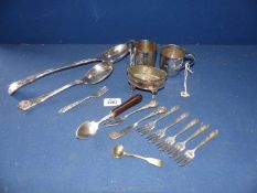 Miscellaneous metalware including two pairs of silver plated candlesticks, two tea caddies,