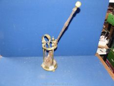A brass Companion Set with tongs and pokers, a/f.