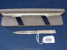 A Silver letter opener, Birmingham maker W.M., in box.