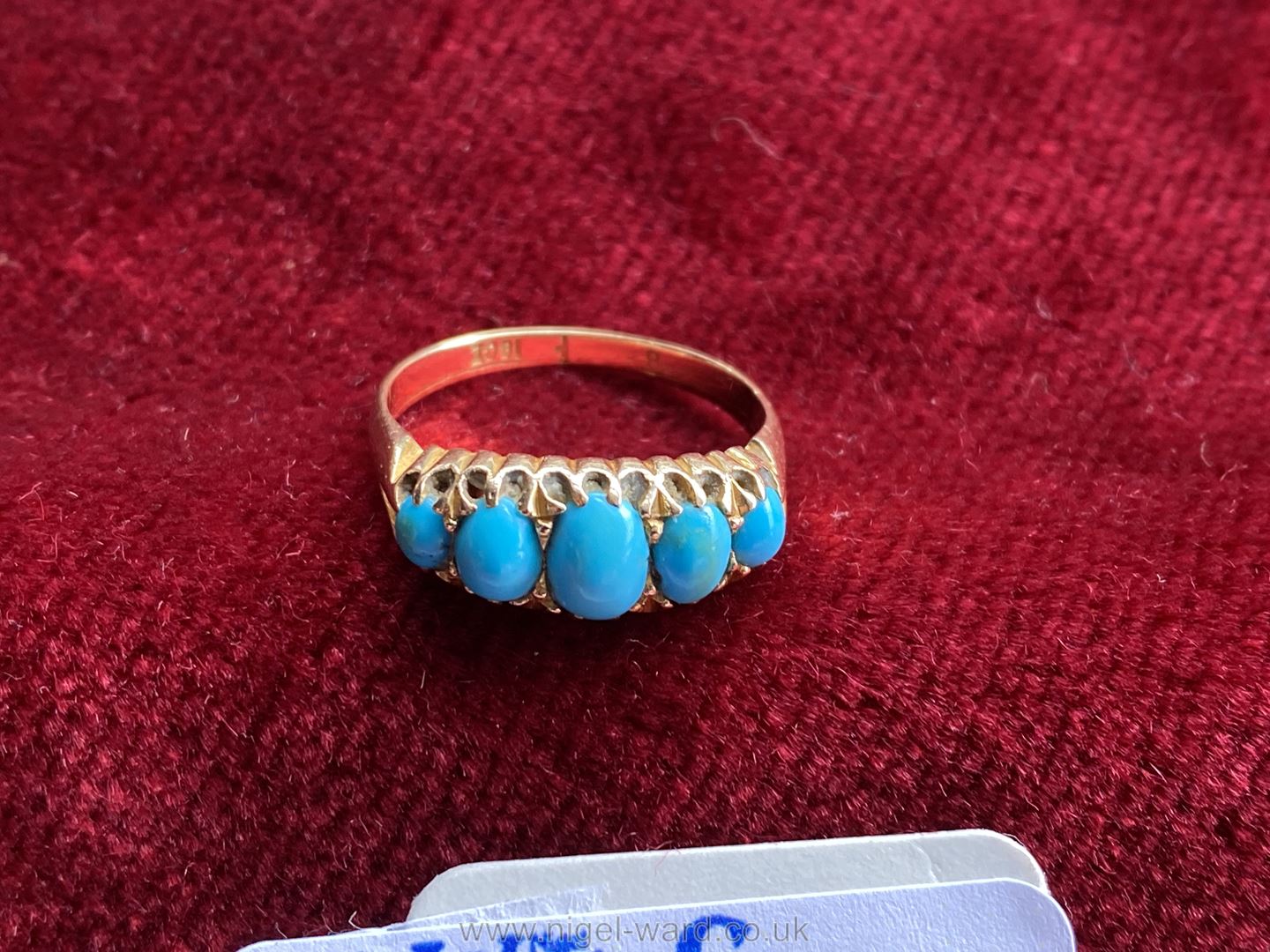 An 18 ct gold Ring set with five turquoise graduated stones, - Image 2 of 5