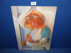 A vintage Oil on panel of angelic trumpet player.