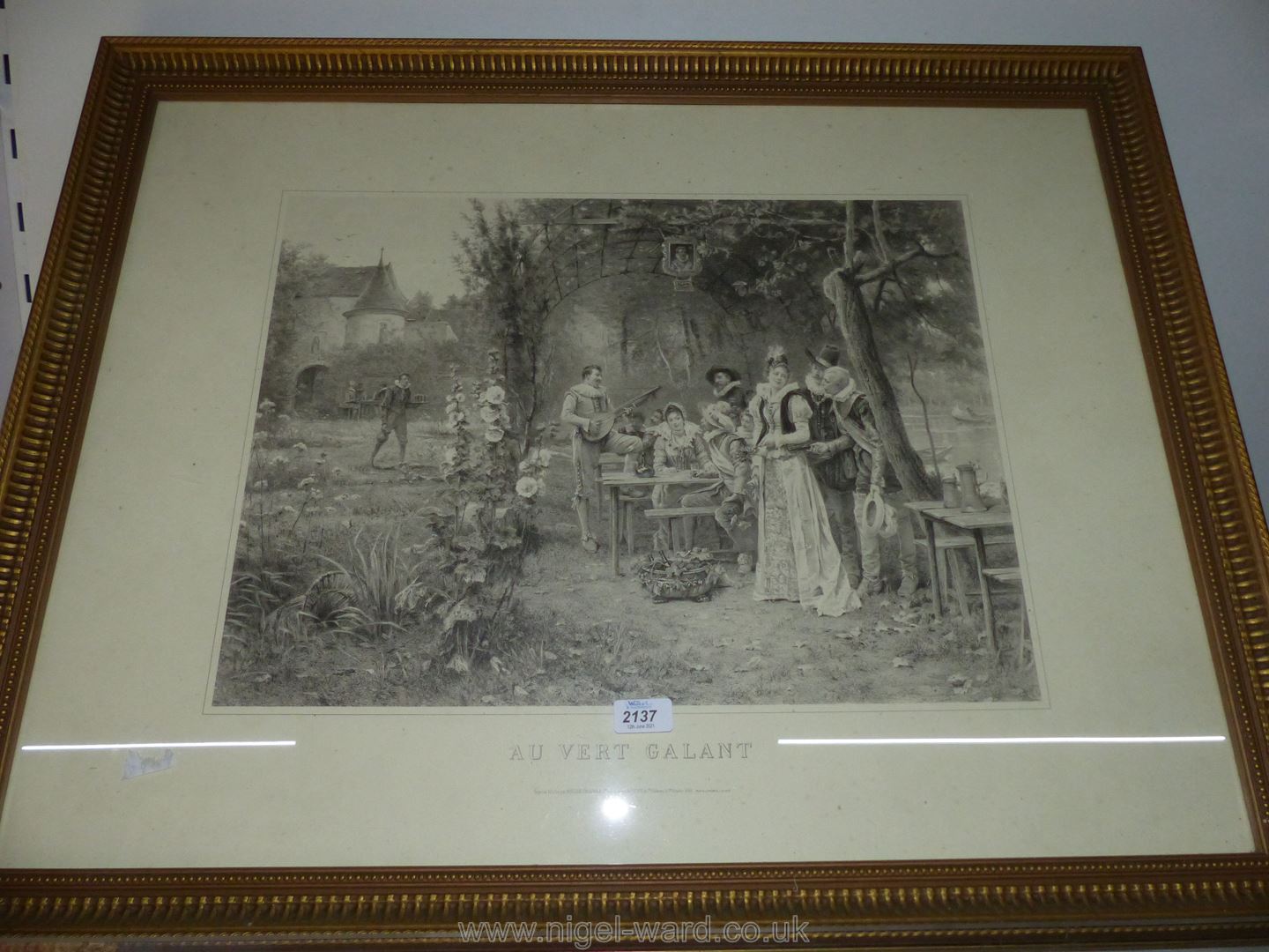 A large gilt framed Etching ''Au Vert Galant'', - Image 2 of 2