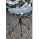 Glass topped demi lune hall table