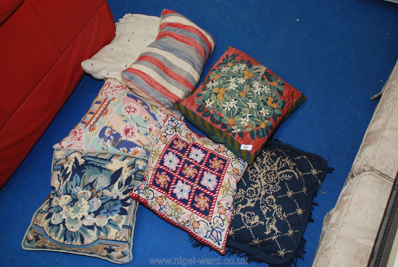 A quantity of tapestry cushions etc.