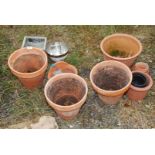 Quantity of 11'' terracotta pots etc.