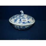 A blue and white 'blue onion' pattern sauce tureen with cross swords mark to base, base a/f,
