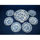 A modern Meissen blue and white dessert set in 'Blue Onion' pattern, cross swords mark to base.