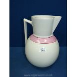 A large Bedroomware jug, white ground with pink band.