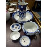A blue and white miscellaneous bedroom set including Wedgwood & Co.