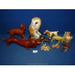 A small quantity of animal figures including a Barn owl by Leonardo, Pendelfin 'Boswell' rabbit,