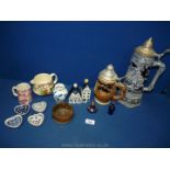 A small quantity of china including a large musical stein, 'Bols' houses, Delft bud vase, etc.