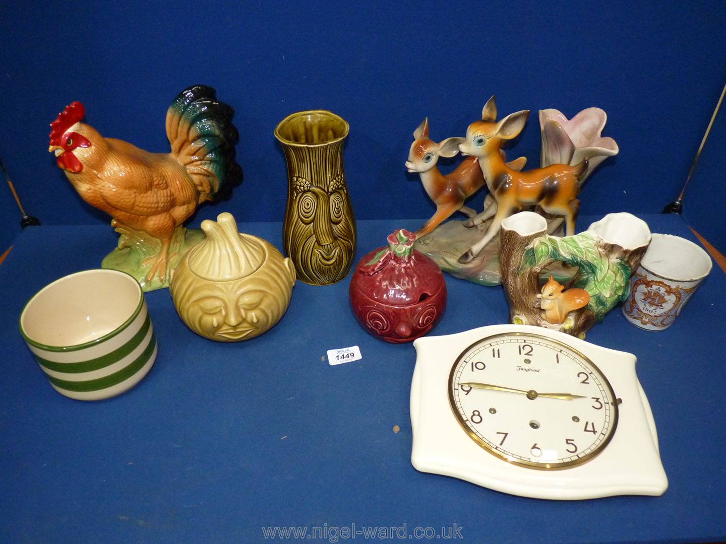 A quantity of china: cockerel, Hornsea ware, onion, beetroot jars, two Bambi figures,