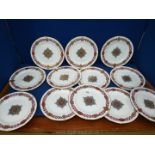 Twelve Spode display plates commemorating 'The Order of the Bath', with cases and certificates.