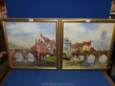 A pair of continental riverside scenes, signed M. Wright.