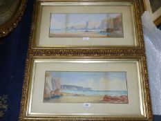 A pair of gilt framed and mounted Watercolours depicting seascapes, signed lower left A.