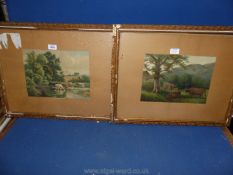 Two framed prints of cattle; one entitled 'Pasturing', the other by H.