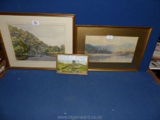 Three framed watercolours to include; 'Dolwyddelan Castle' by D.L.