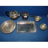 A box of epns including teapot, sugar bowl, milk jug, galleried tray, etc.