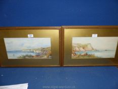 A pair of Charles Richardson Watercolours of the North East coast, Flamborough and Ravenscar 1904.