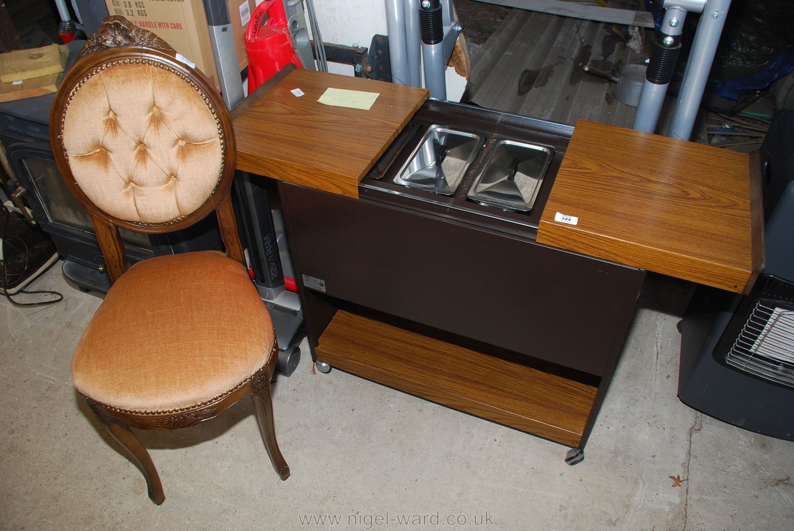 Hostess trolley and velvet bedroom chair