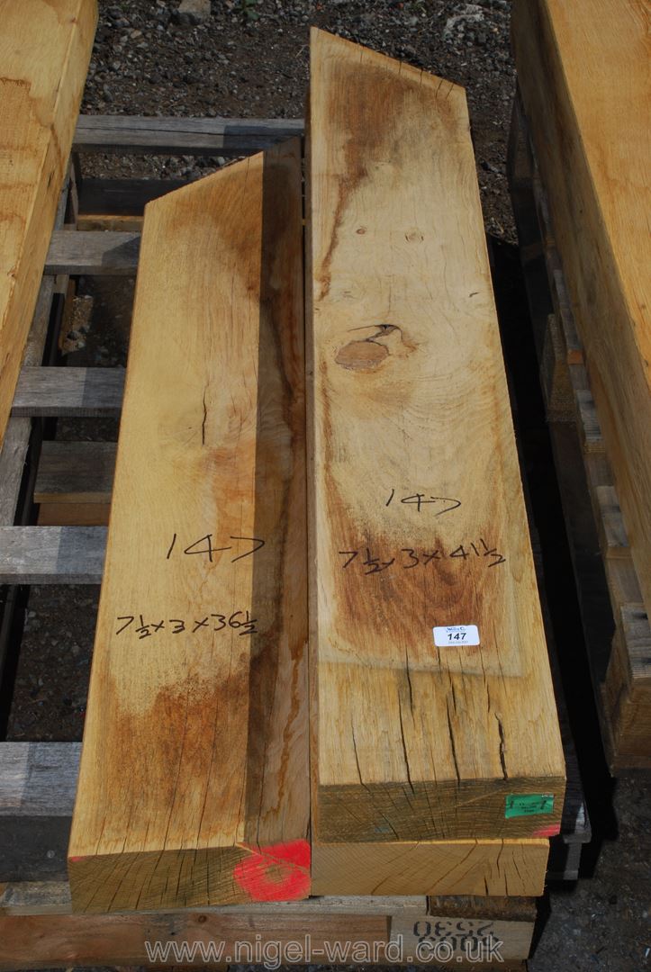 Two pieces of oak 7 1/2'' x 3'' x 41 1/2'' and 36 1/2'' lengths.