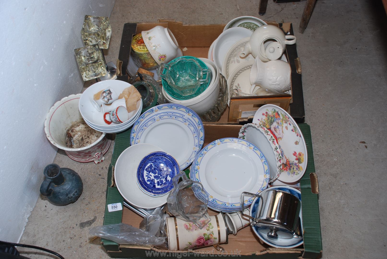 Two boxes of china dinnerware,