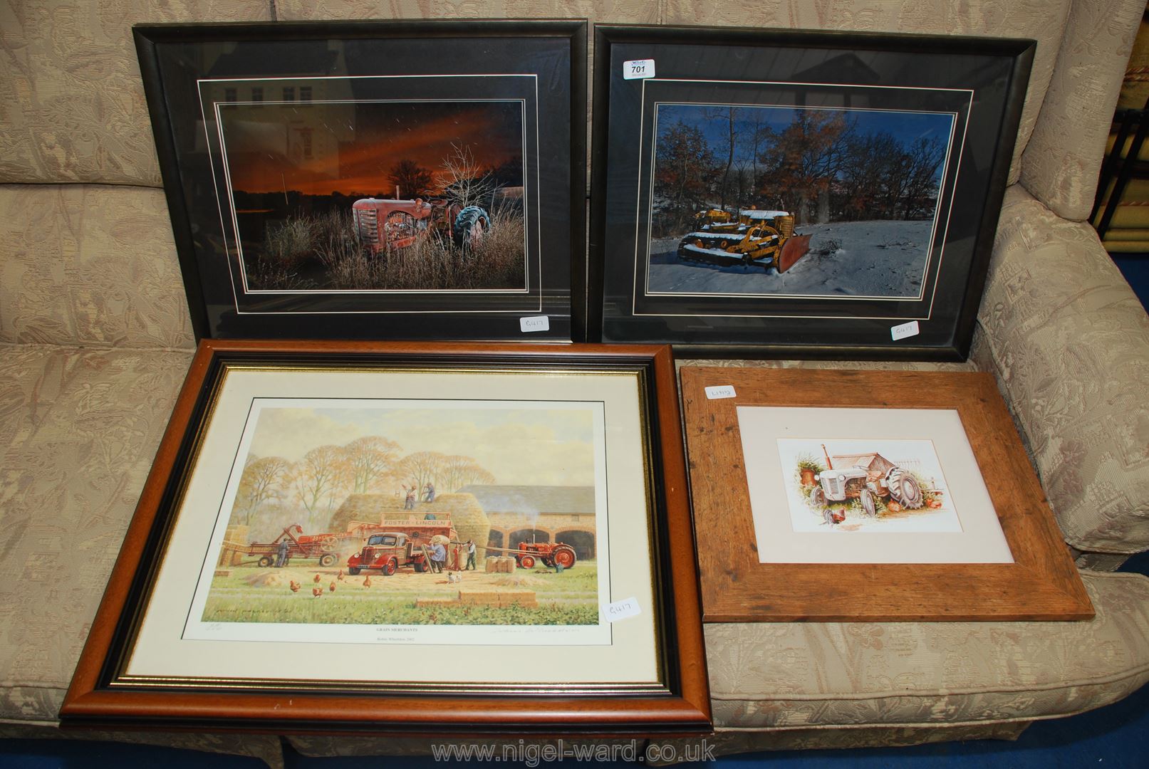 Four glazed prints of tractors,