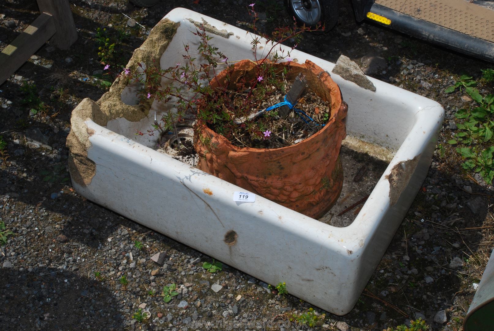 Belfast sink and planter, a/f.