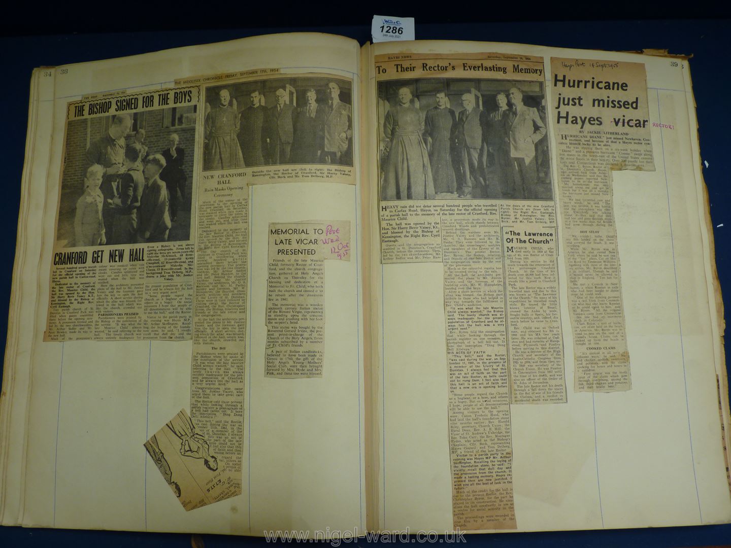 A large scrap book dating back to 1947 having paper press cuttings from the Middlesex Chronicle - Image 2 of 2