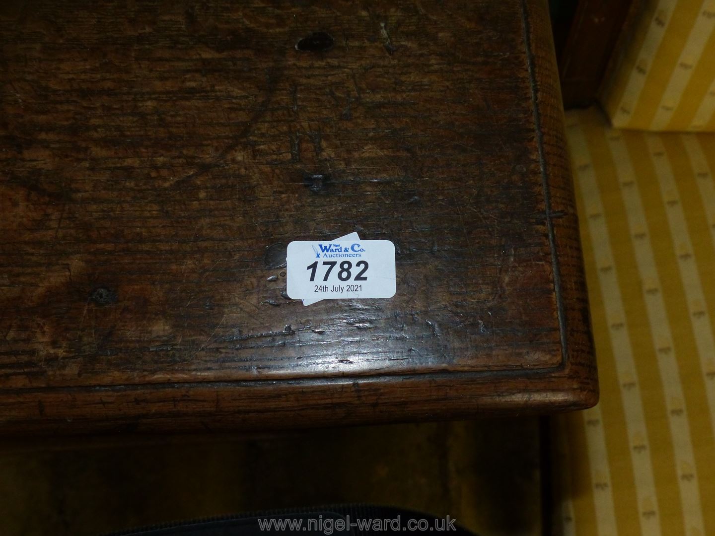 A 19th c. Oak Side Table on turned legs with perimeter stretchers, 30'' x 18 3/4'' x 27 5/8'' high. - Image 2 of 2