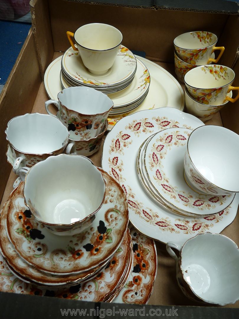 Two part Teasets including Crown Ducal 'Pussy Willow' and S&C together with Queen Anne slop bowl,