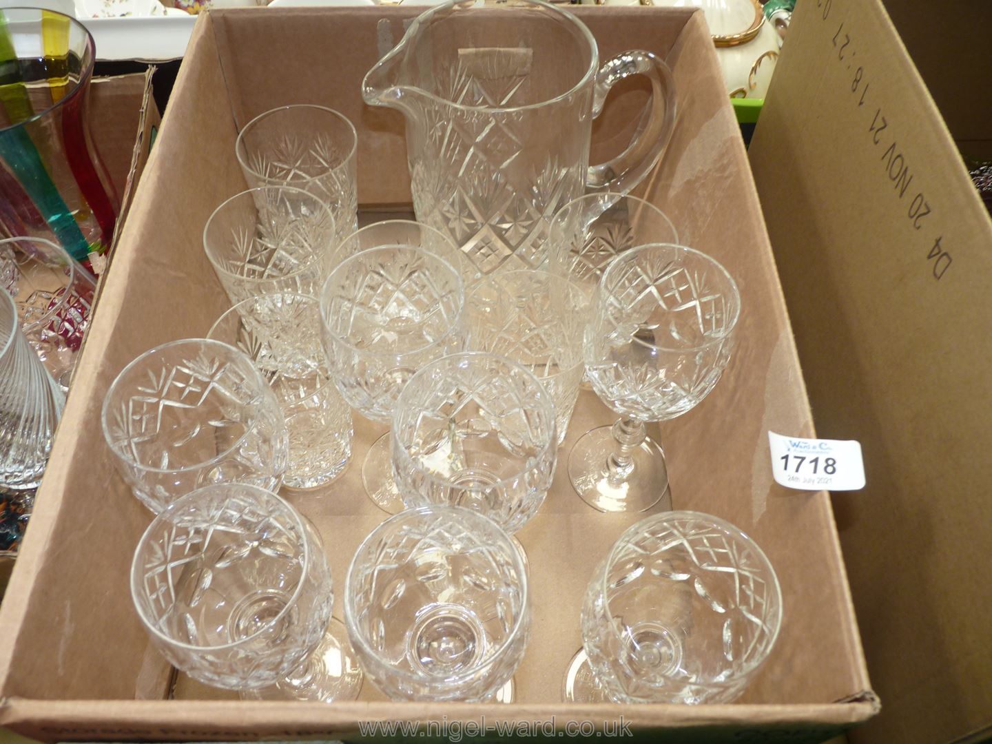 A set of six Webb Corbett wine glasses with lemonade set.