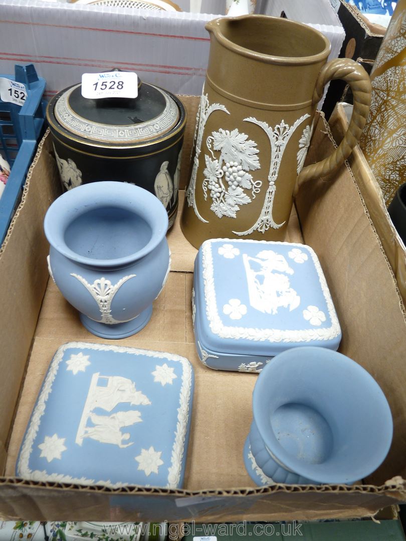 Four pieces of blue of Wedgwood Jasperware,