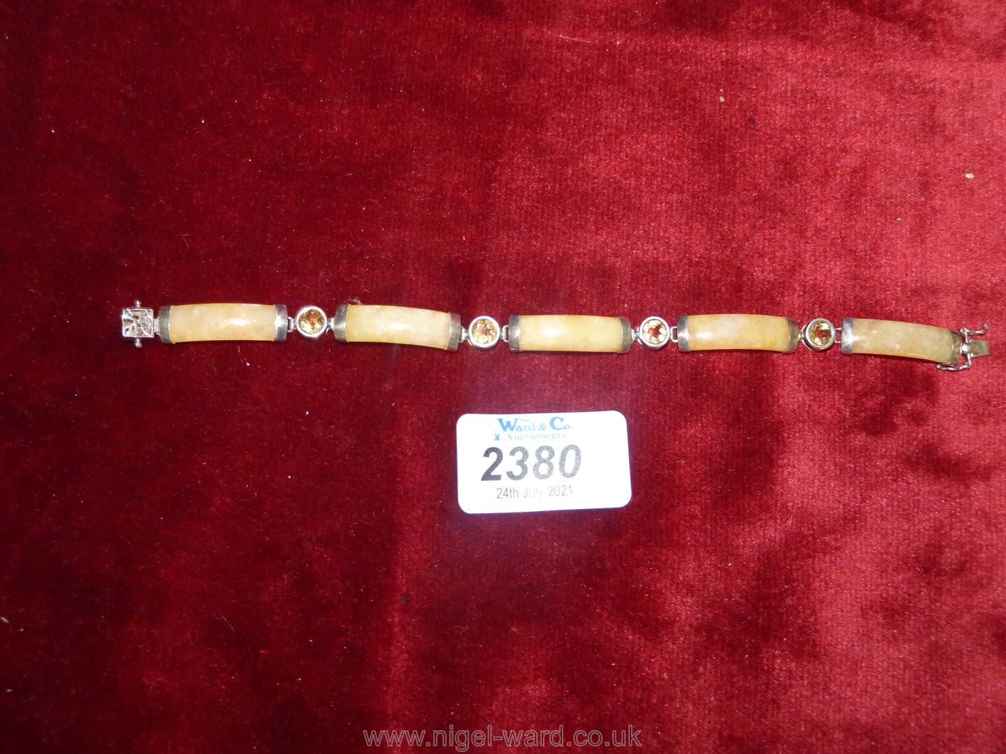 A 925 Citrine and yellow jade bracelet, 7 1/2'' long. - Image 2 of 2