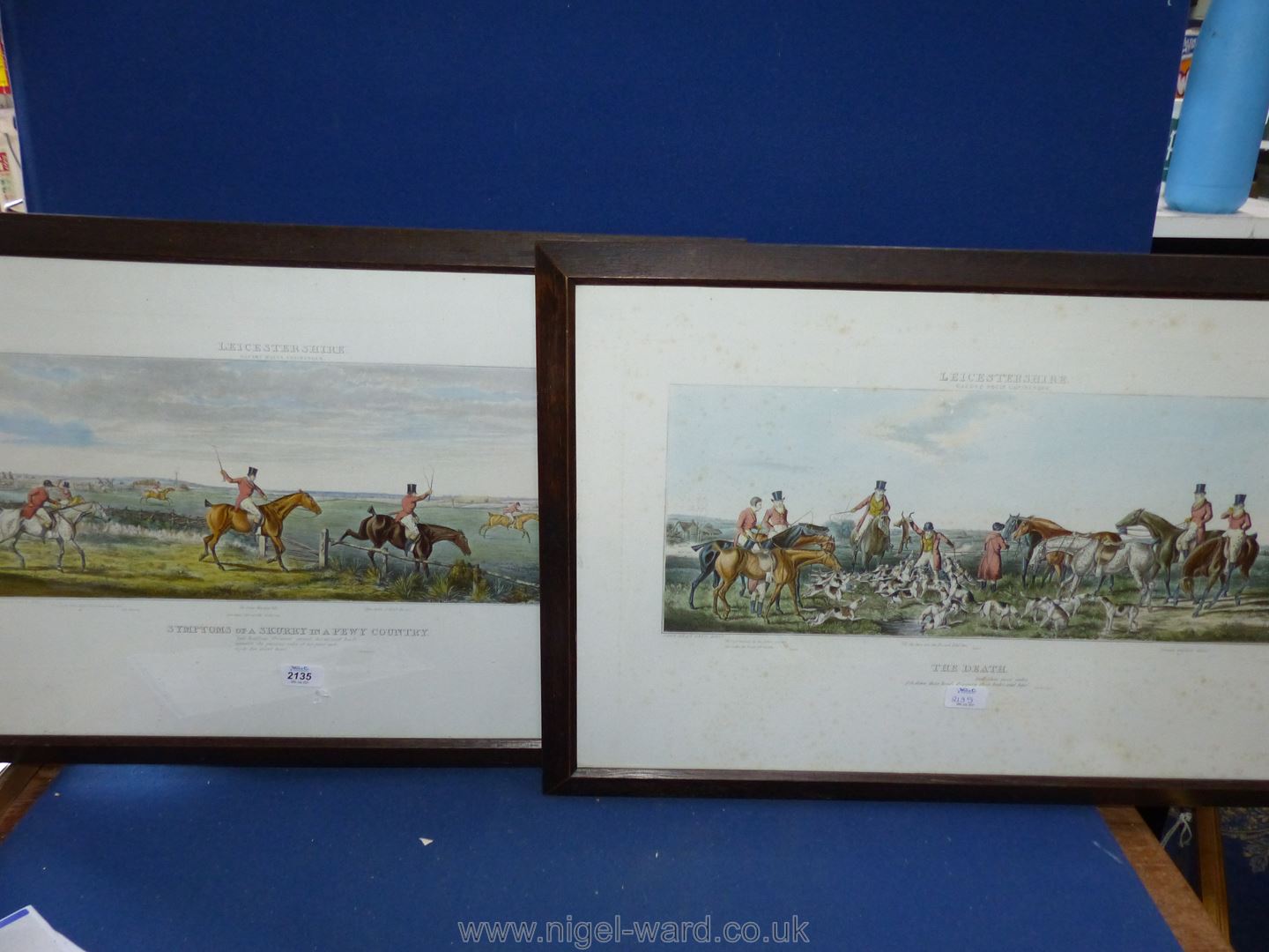 A pair of oak framed hand coloured aquatints of Leicestershire hunting scenes by Sir John Dean Paul. - Image 7 of 7