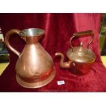 A large Copper Jug and a copper Kettle.