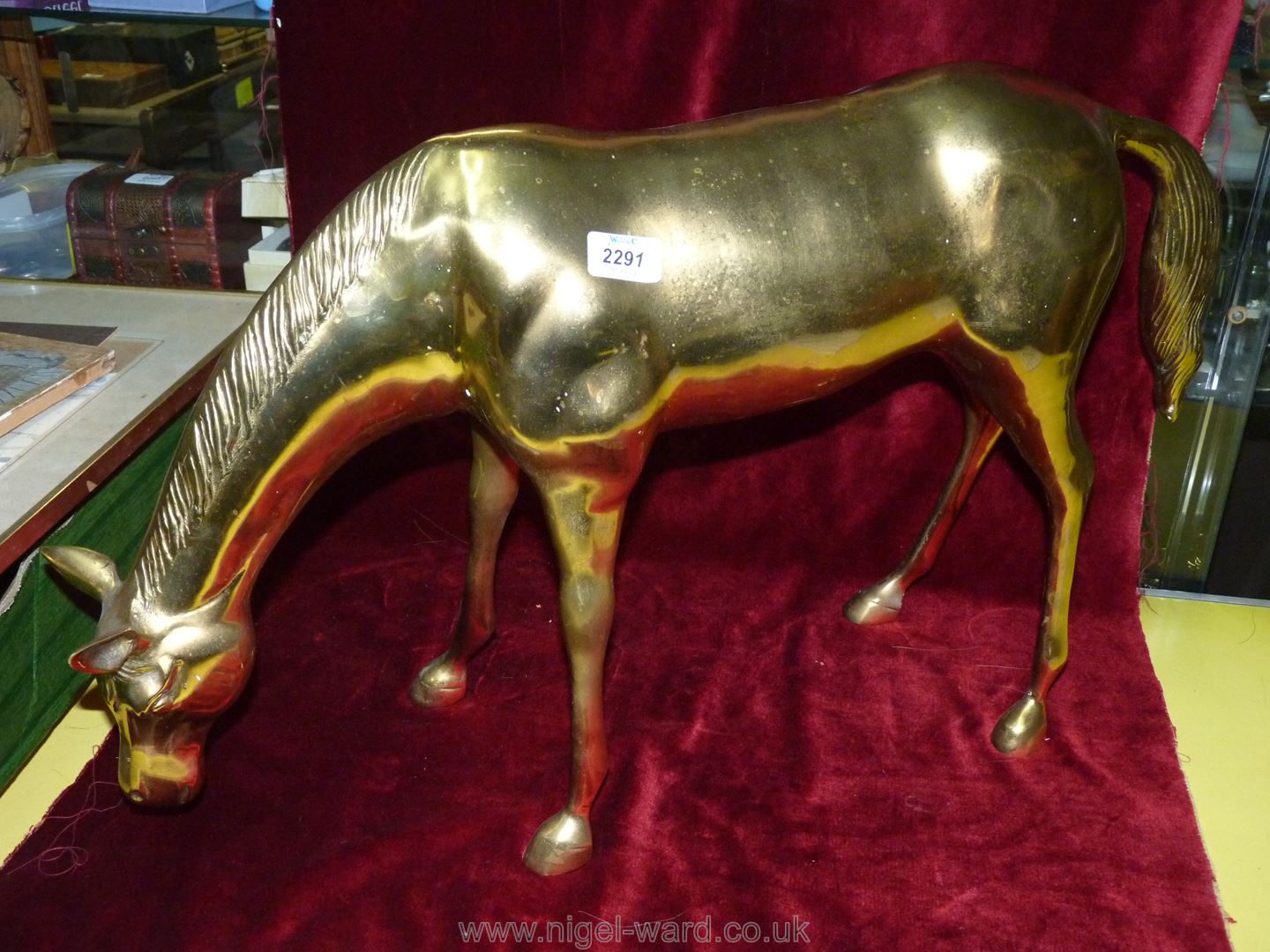 A large brass figure of a horse, 30'' wide x 17'' tall. - Image 2 of 2