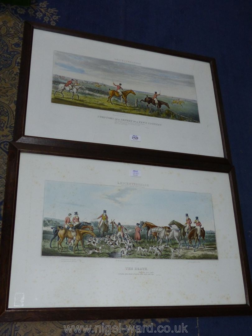 A pair of oak framed hand coloured aquatints of Leicestershire hunting scenes by Sir John Dean Paul. - Image 5 of 7